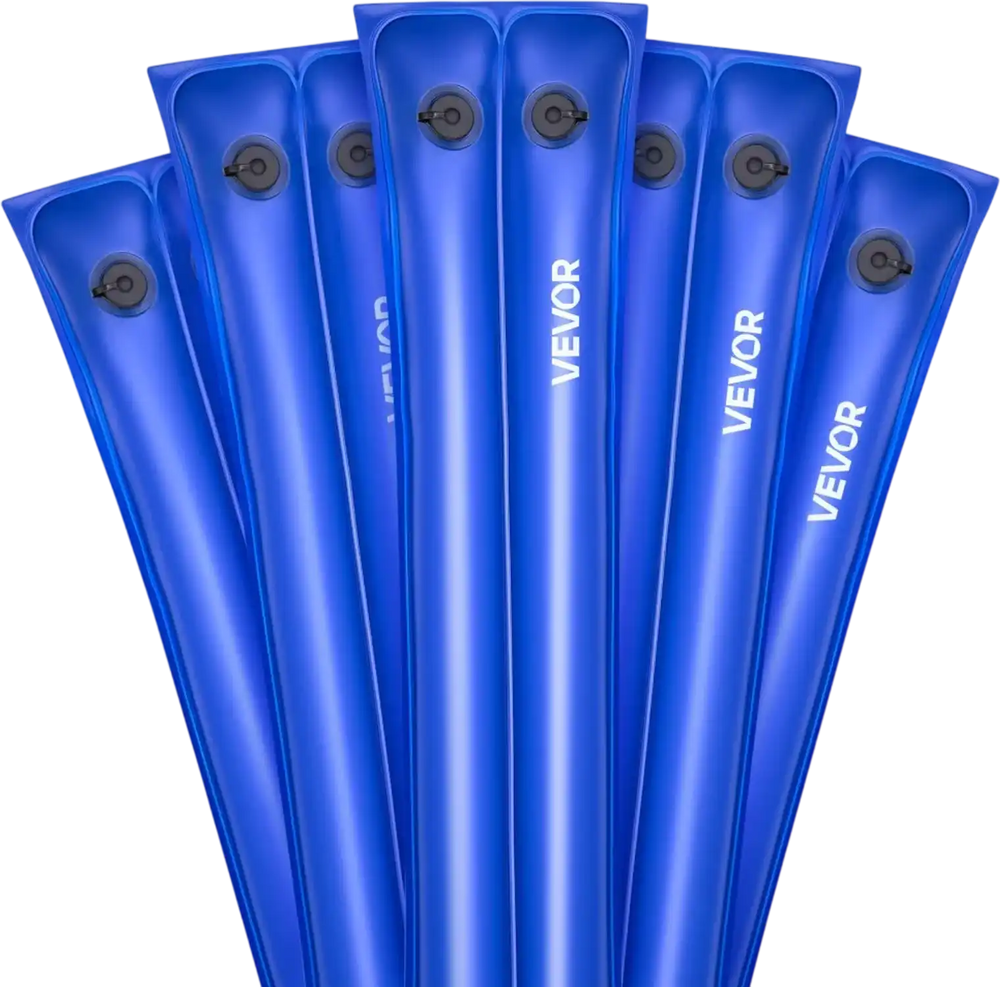 VEVOR Pool Cover Water Bags, 5 Packs 10 Ft, Double Chamber Pool Cover Water Tubes, 0.4mm Thick PVC Bags Weights with Leakproof Screw Cap, for Inground Swimming-Pool Covers Winter Closing, Blue