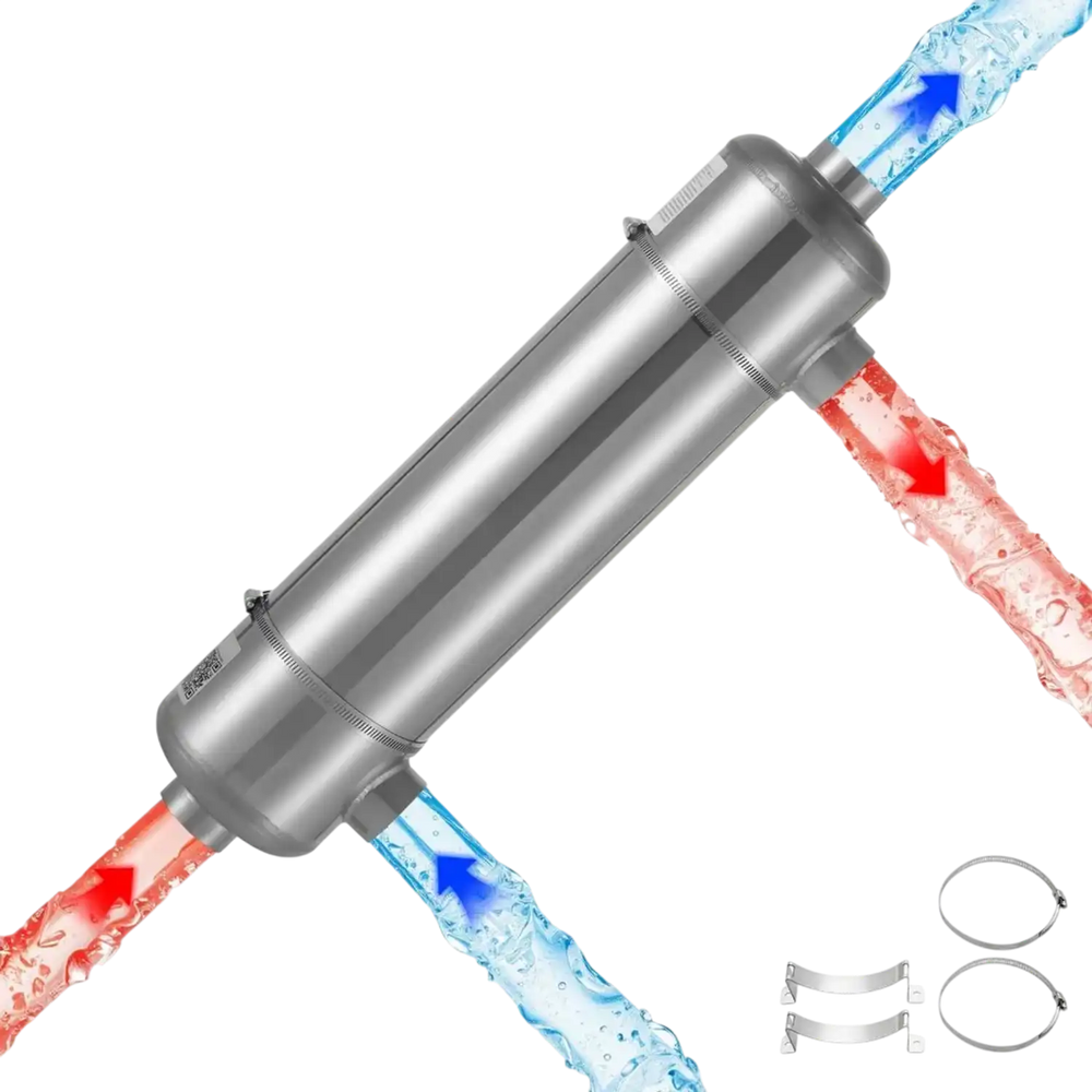 VEVOR Pool Heat Exchanger, 210K BTU Swimming Pool Heater Exchanger, 316L Stainless Steel Construction, High Efficiency Water to Water Transfer Heating System for Spa, Hot Tub, Indoor/Outdoor, Silver