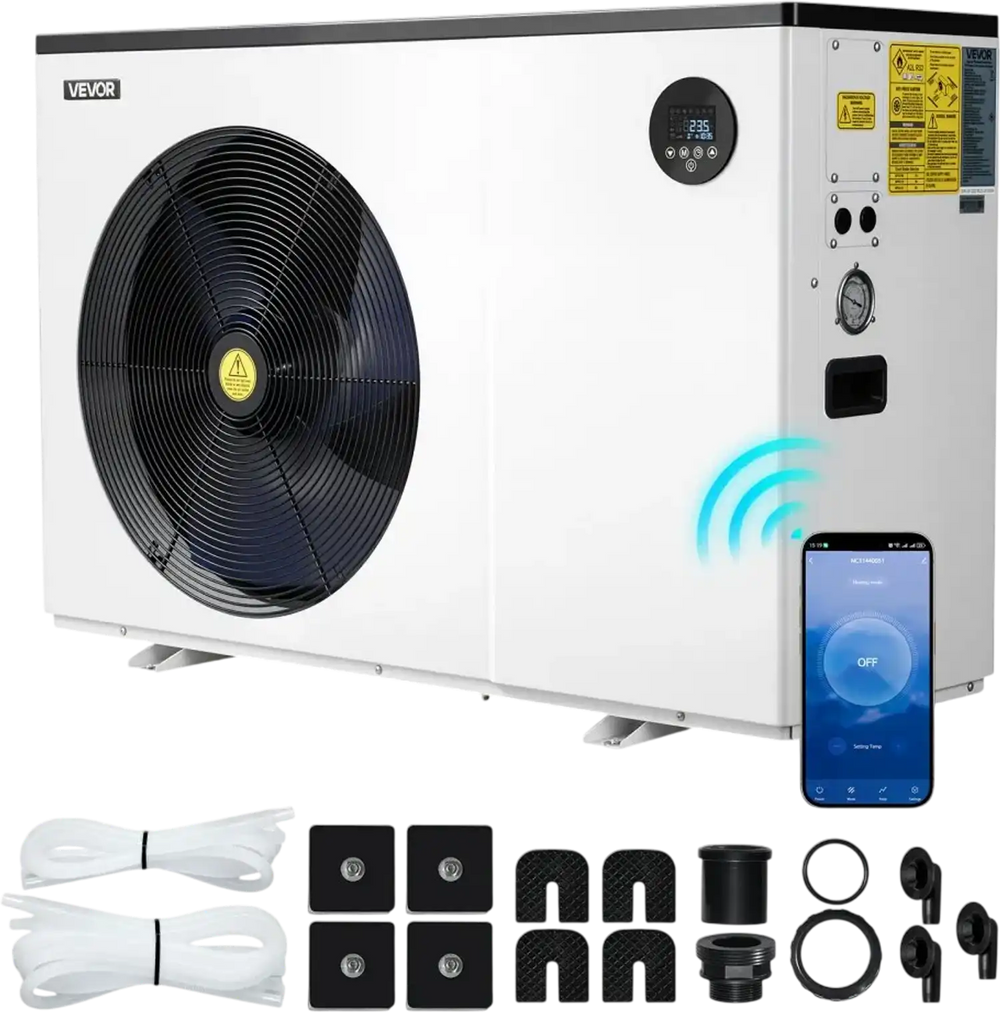 VEVOR Pool Heat Pump Max 93390 BTU, Electric Pool Heater for Above & In-Ground Up to 22455 Gallons, All-DC Inverter Technology, WiFi & App Remote Control, Multiple Protection for Swimming Parties