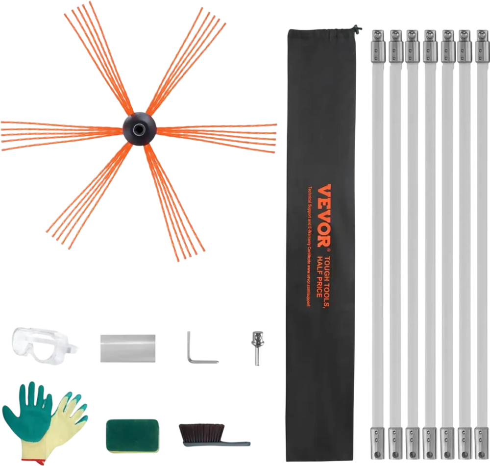 VEVOR 23 Feet Chimney Sweep Kit, w/ 7 Reinforced Nylon Flexible Rods, Ergonomic Chimney Cleaning Brush, 360-Degree Brush Chimney Cleaner, Rich Accessories for Fireplace Flue Home Use Fits most Pipes