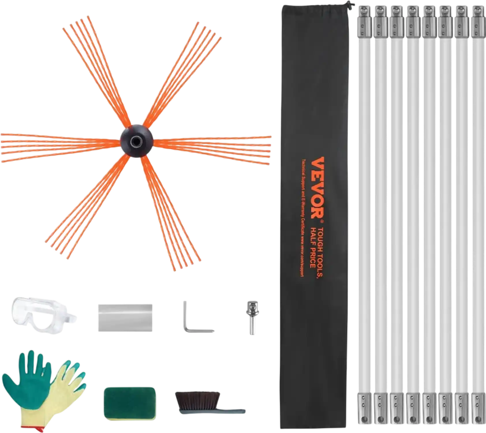 Vevor Chimney Sweep Kit 26' Flexible Rod Fireplace Flue Cleaning Brush New