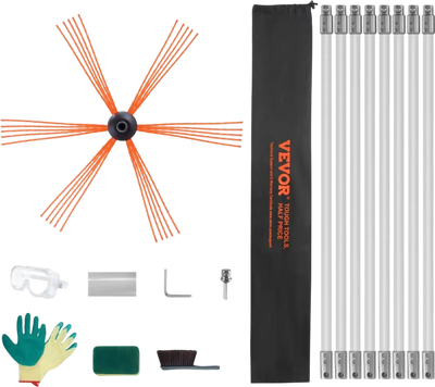 Vevor Chimney Sweep Kit 26' Flexible Rod Fireplace Flue Cleaning Brush New
