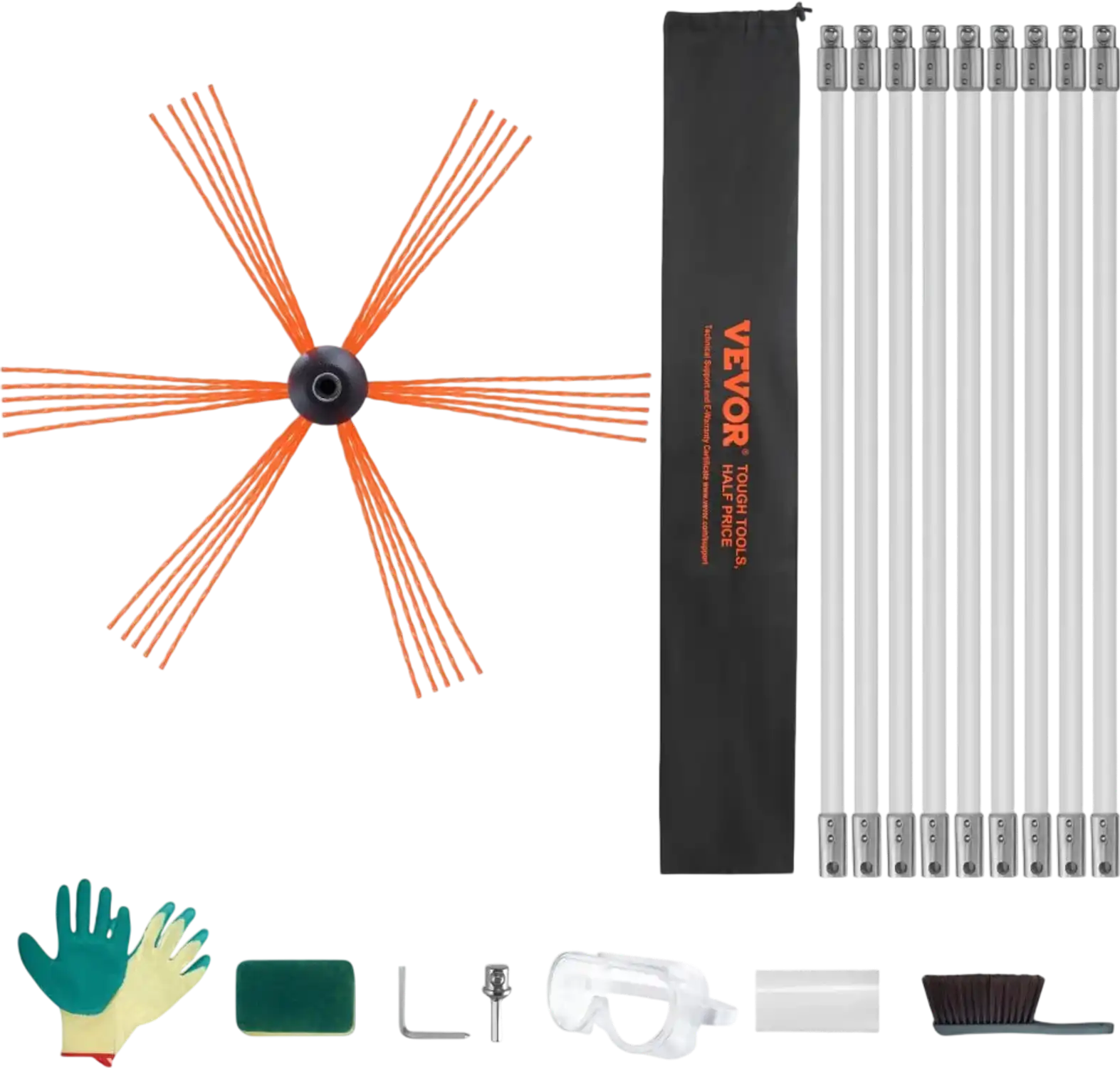 Vevor Chimney Sweep Kit 30' Nylon Rod Fireplace Flue Cleaner New