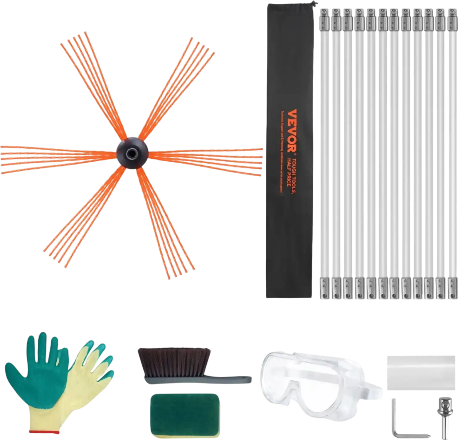 Vevor Chimney Sweep Kit 39' Flexible Rod Fireplace Cleaning Brush New