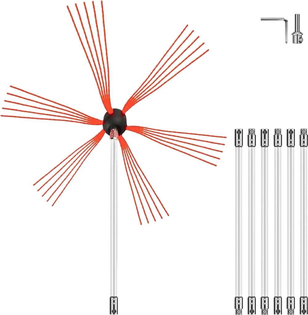 VEVOR Chimney Sweep Kit 23FT Length, Chimney Brush Kit with 7 Nylon Flexible Rods, Rotary Chimney Cleaning Kit Driven by Drill, Chimney Cleaning Tool Kits for Sweeping Fireplace Flue