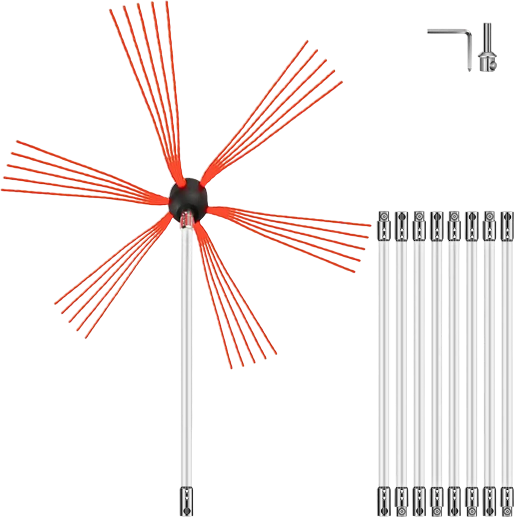 VEVOR Chimney Sweep Kit 30FT Length, Chimney Brush Kit with 9 Nylon Flexible Rods, Rotary Chimney Cleaning Kit Driven by Drill, Chimney Cleaning Tool Kits for Sweeping Fireplace Flue