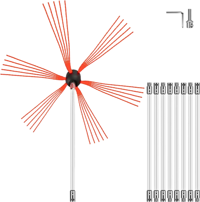 VEVOR Chimney Sweep Kit 30FT Length, Chimney Brush Kit with 9 Nylon Flexible Rods, Rotary Chimney Cleaning Kit Driven by Drill, Chimney Cleaning Tool Kits for Sweeping Fireplace Flue