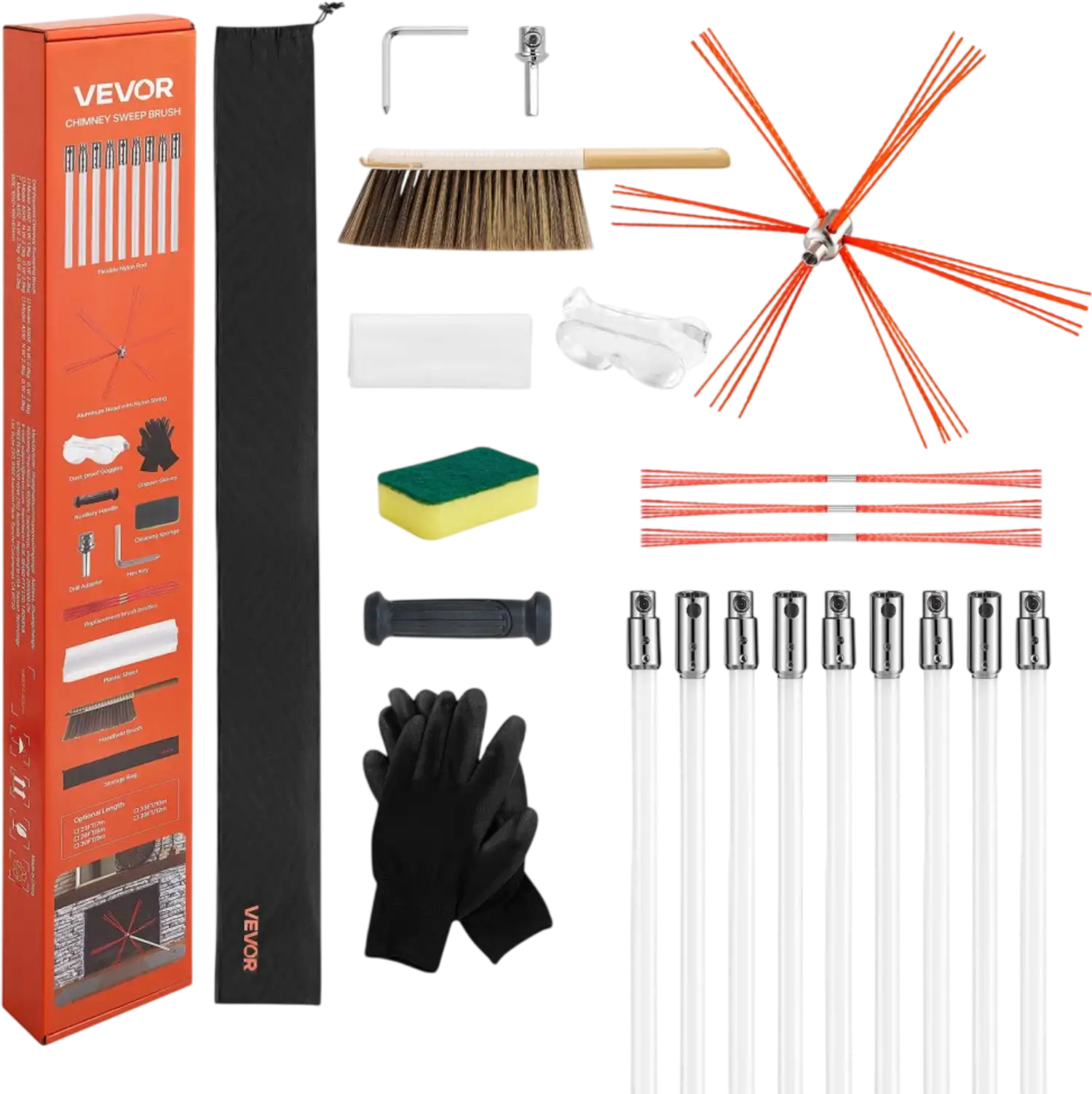 Vevor Chimney Sweep Kit 30' Extendable Fireplace Cleaning Tool New