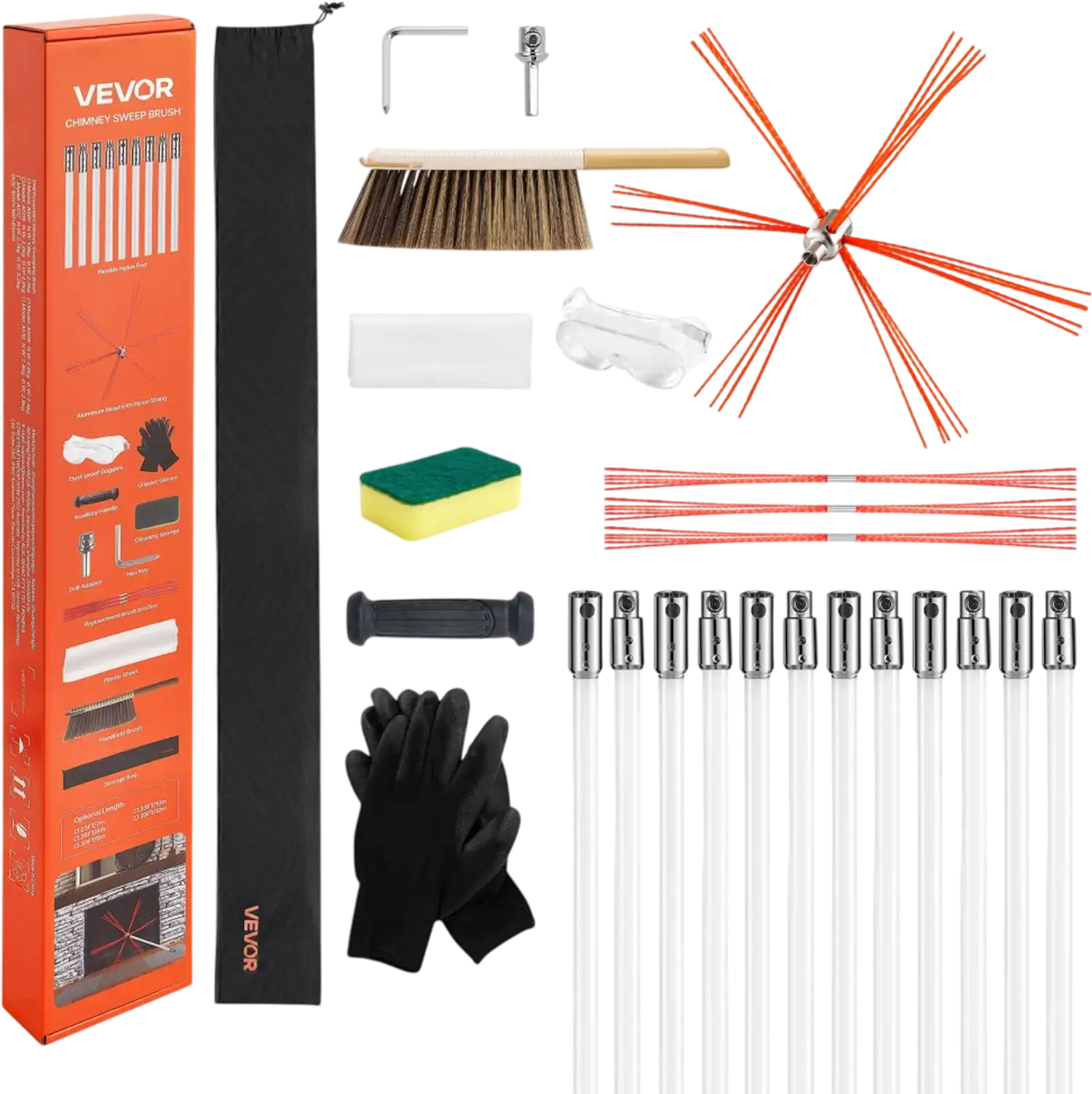Vevor Chimney Sweep Kit 39' Extendable Fireplace Cleaning Tool New