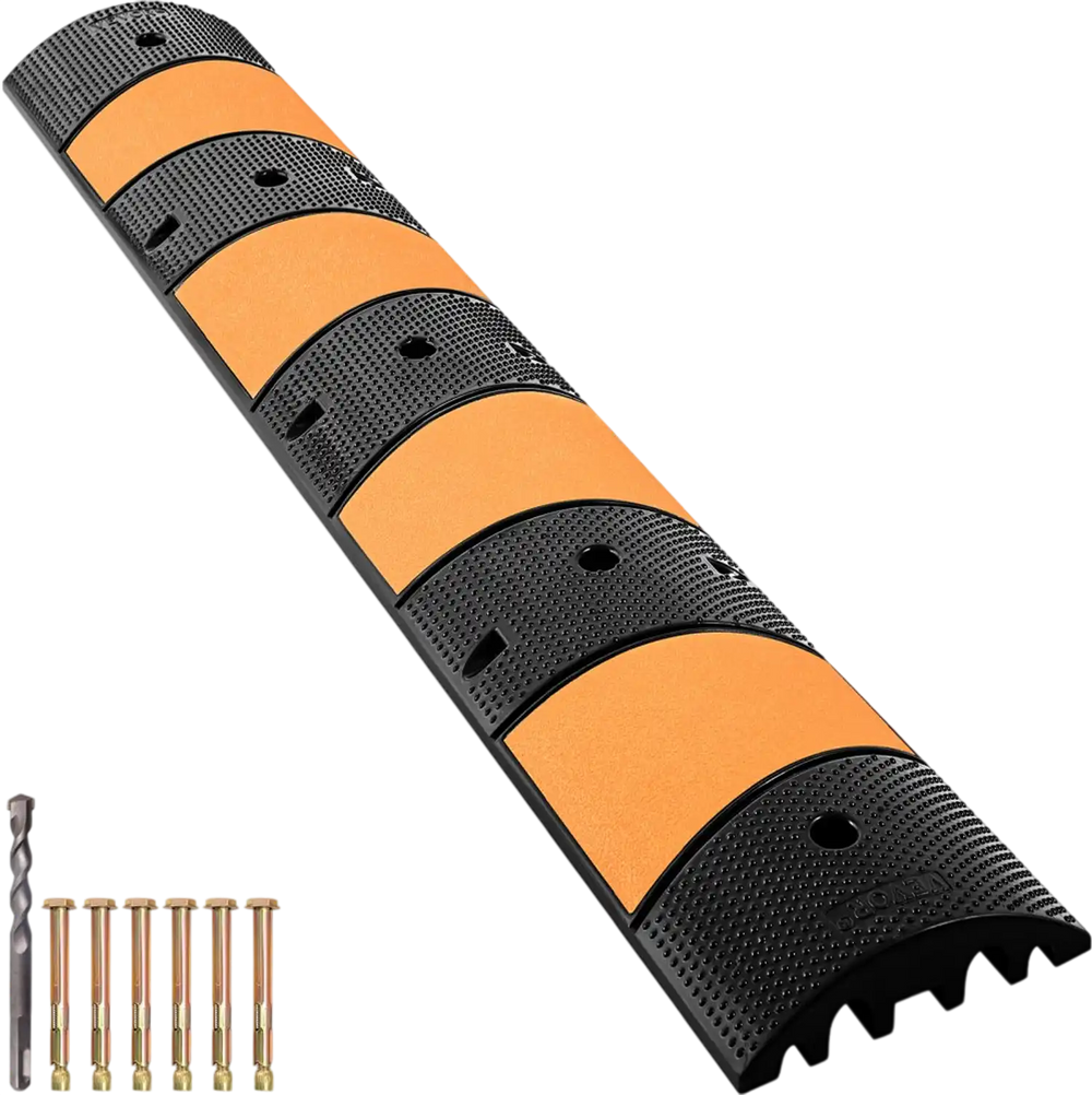 VEVOR Rubber Speed Bump, 1 Pack 2 Channel Speed Bump Hump, 72.8\" Long Modular Speed Bump Rated 22000 LBS Load Capacity, 72.8 x 12.2 x 2.2 Garage Speed Bump for Asphalt Concrete Gravel Driveway-6 FT