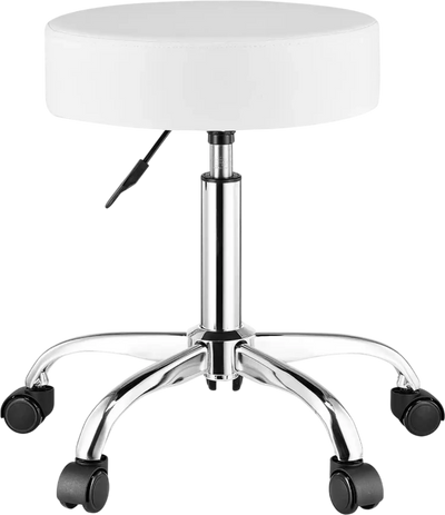 Vevor Rolling Stool Height Adjustable Swivel Work Chair White New