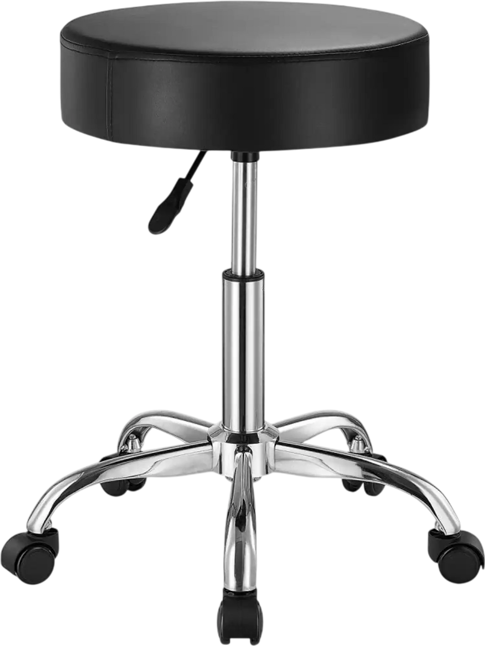 VEVOR Rolling Stool with Wheels, 450 LBS Weight Capacity Round Rolling Stool Chair, Height Adjustable Thickened PU Leather Swivel Stool for Salon, Spa, Massage, Tattoo, Clinic, Black