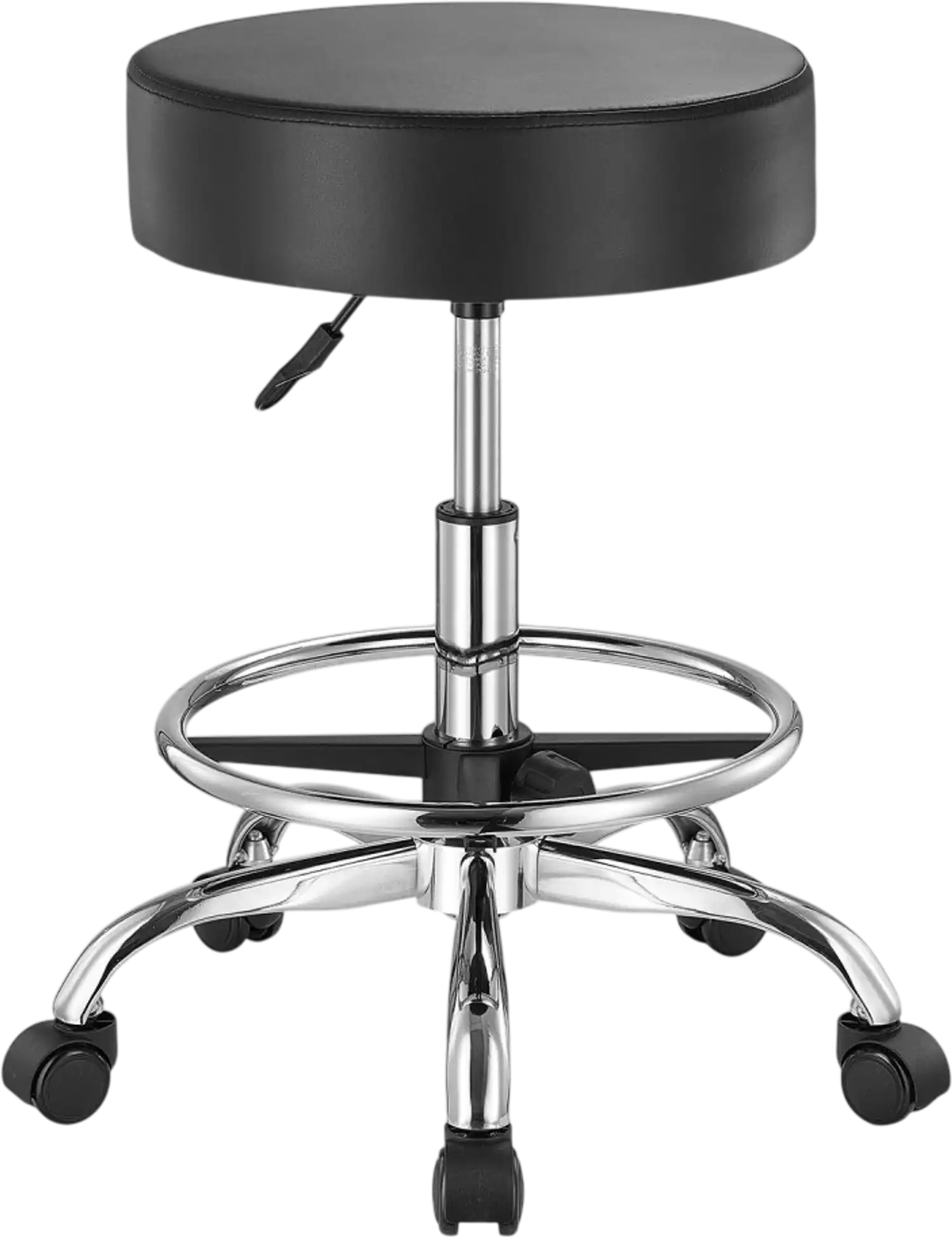 Vevor Rolling Stool Height Adjustable Round Swivel Chair with Footrest & Wheels Black New