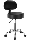 VEVOR Rolling Stool with Back Support and Wheels, 450 LBS Weight Capacity Round Rolling Stool Chair, Height Adjustable Thickened PU Leather Swivel Stool for Salon, Spa, Massage, Tattoo, Clinic, Black