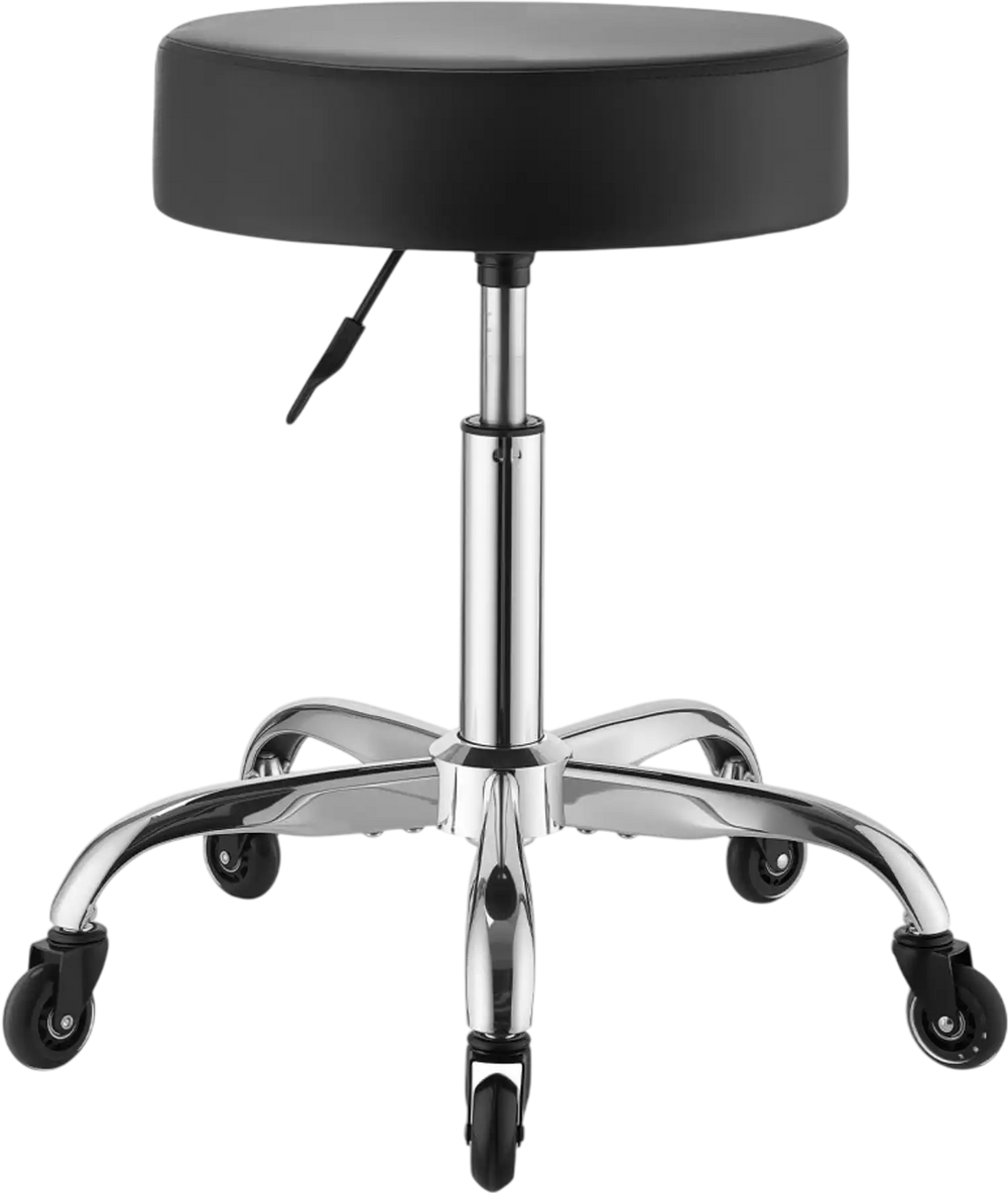 VEVOR Rolling Stool with Wheels, 500 lbs Weight Capacity, Height Adjustable, Quiet Casters, Thick Cushion Ergonomic PU Leather Seat, 360° Swivel Round Rolling Stool Chair for Salon, Clinic, Black