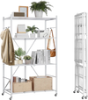 VEVOR 4-Tier Foldable Storage Shelf, 36W x 21D x 60 H Inch Folding Metal Rack Shelving Unit, No Assembly Organizer Shelf with 5 Wheels & 4 Hooks for Pantry, Kitchen, Garage, Basement, White