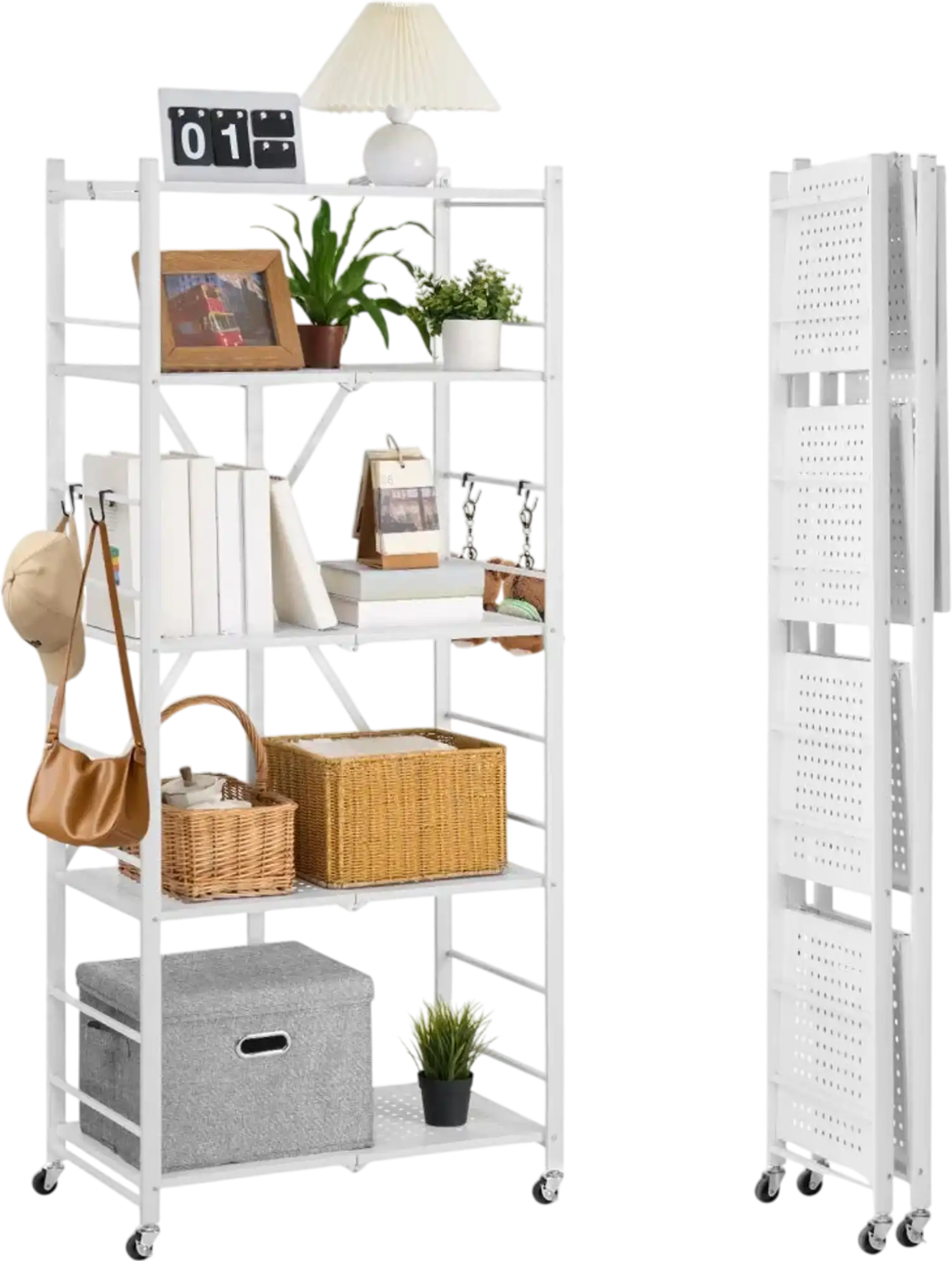 Vevor Metal Shelving Unit 5-Tier Folding Storage Shelf with Wheels 28x15x64