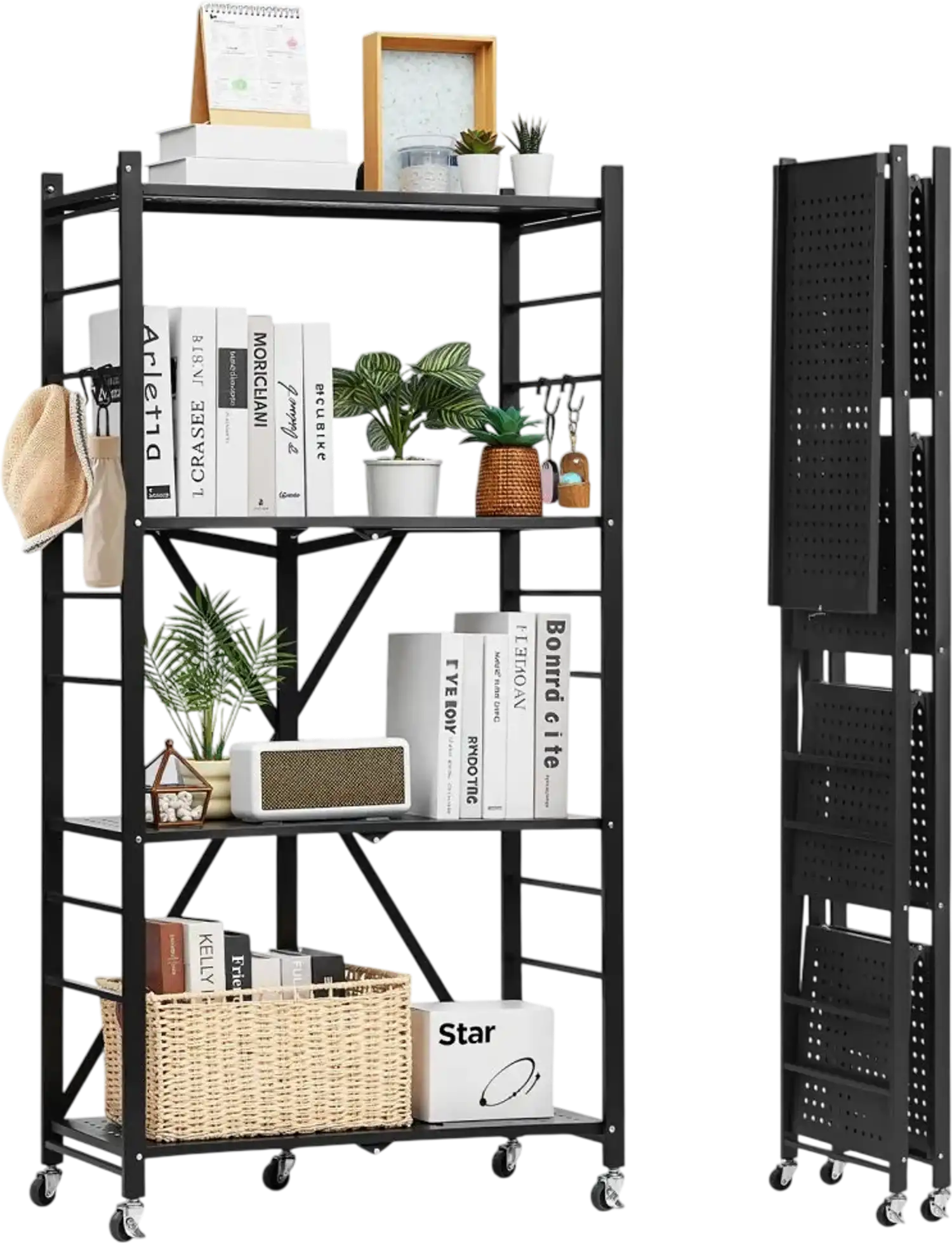 Vevor Storage Shelf 4-Tier Foldable Metal Shelving with Wheels 28