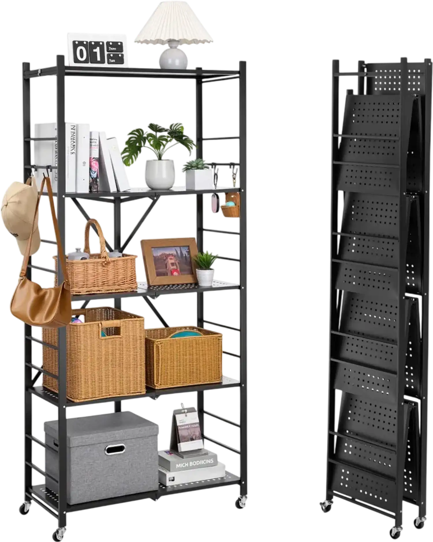 Vevor Folding Storage Shelf 5-Tier Mobile Metal Rack 32