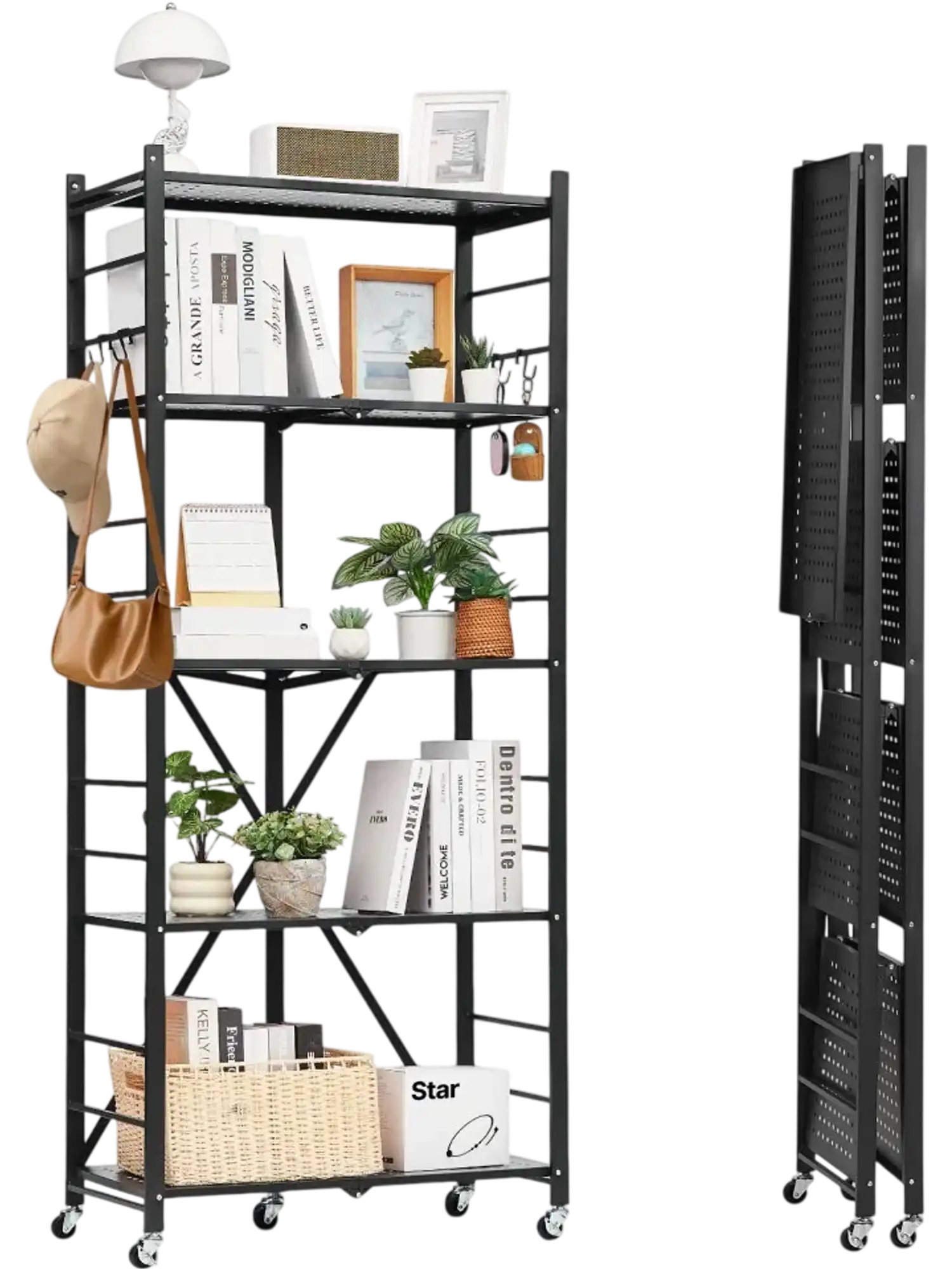 Vevor Storage Shelf 5-Tier Foldable Wire Shelving with Wheels 28 x 13 x 66