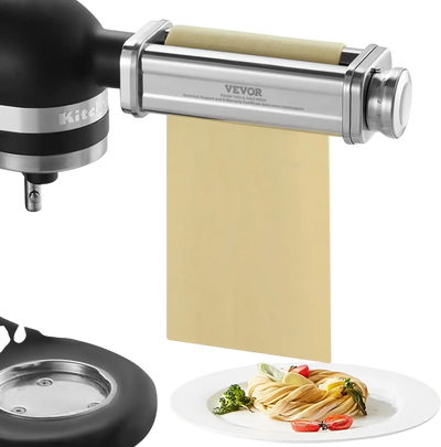 VEVOR Pasta Attachment for KitchenAid Stand Mixer, Stainless Steel Pasta Sheet Roller Attachment, Pasta Maker Machine Accessory with 8 Adjustable Thickness Knob, KitchenAid Pasta Attachment by VEVOR
