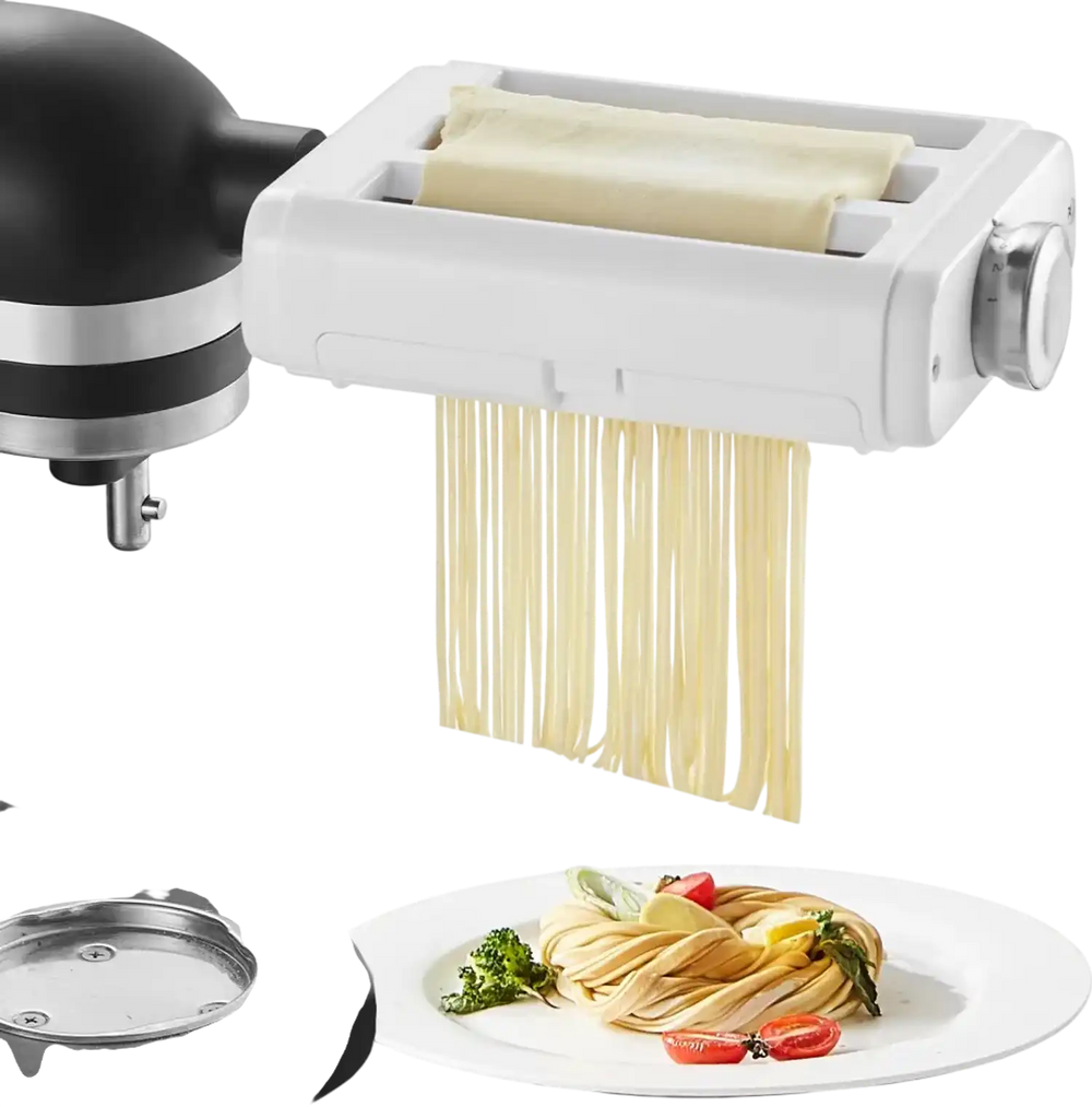 VEVOR Pasta Attachment for KitchenAid Stand Mixer, 3-IN-1 Stainless Steel Pasta Roller Cutter Set Including Pasta Sheet Roller, Spaghetti and Fettuccine Cutter, 8 Adjustable Thickness Knob Pasta Maker