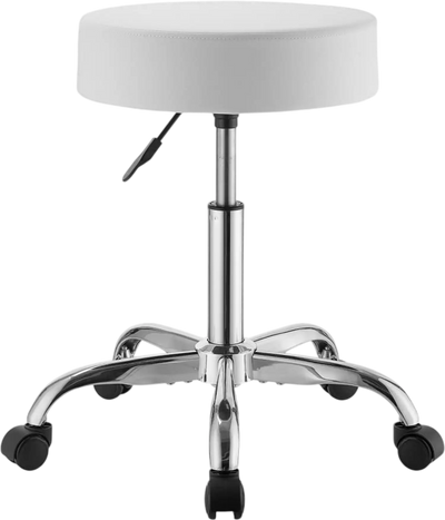 Vevor Rolling Stool Height Adjustable 360° Swivel PU Leather Seat White New