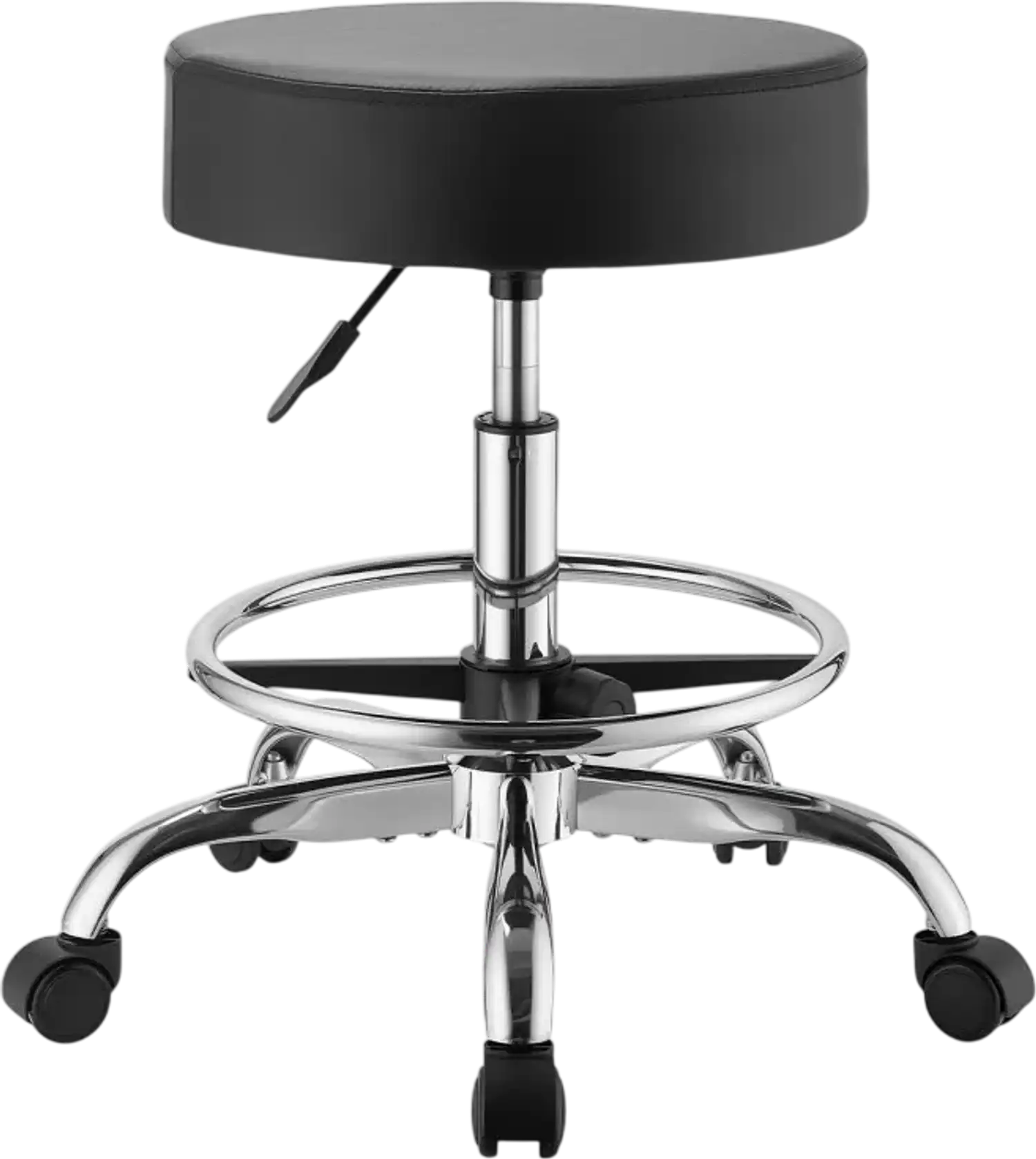 Vevor Rolling Stool Height Adjustable Round Swivel Chair with Footrest Black New