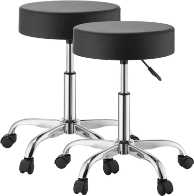Vevor Rolling Stool Height Adjustable 360° Swivel PU Leather Set of 2 Black New