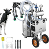 VEVOR Electric Cow Milking Machine, 6.6 Gal / 25 L 304 Stainless Steel Bucket, Food-Grade Teat Cups and Silicone Hose, Strong Suction, Vacuum Pulsation, Electric Milker Machine with Wheels for Cow