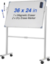 VEVOR Mobile Magnetic Whiteboard, 36 x 24 Inch, Double Sided, 360 Degree Reversible Rolling Dry Erase Board, Height Adjustable with Aluminum Frame and Lockable Swivel Wheels, for Office School Home
