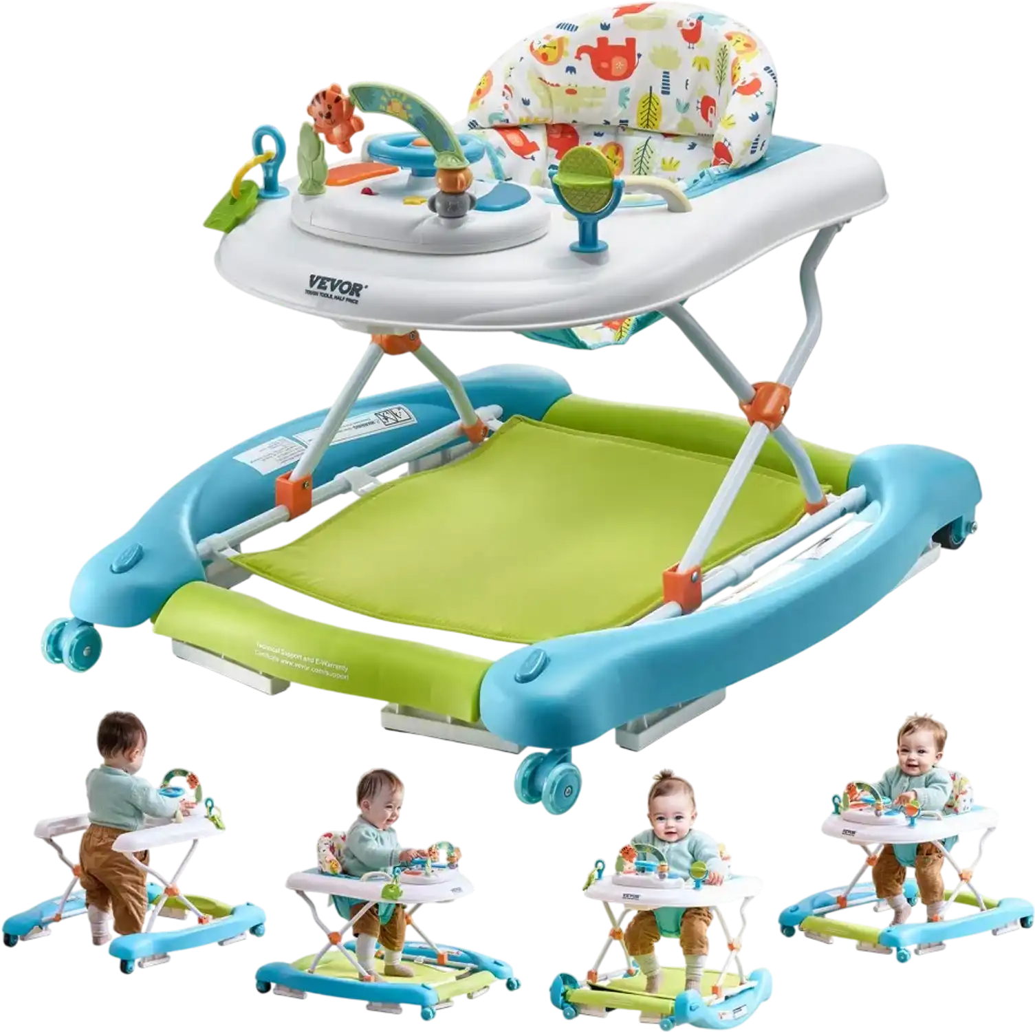 Vevor Baby Walker 4-in-1 Foldable Activity Center with Wheels, Music Toys Tray, 3 Adjustable Heights New
