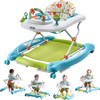 VEVOR 4-in-1 Baby Walker, Foldable Baby Activity Center on Wheels, 3 Adjustable Height, Music & Toys Tray, Learning-Seated | Walk-Behind | Rocker | Bouncer Toddler Walker for Girls Boys 6-24 Months
