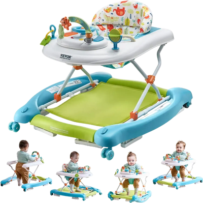 Vevor Baby Walker 4-in-1 Foldable Activity Center with Wheels, Music Toys Tray, 3 Adjustable Heights New
