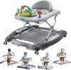 VEVOR 4-in-1 Baby Walker, Foldable Baby Activity Center on Wheels, 3 Adjustable Height, Music & Toys Tray, Learning-Seated | Walk-Behind | Rocker | Bouncer Toddler Walker for Girls Boys  6-24 Months