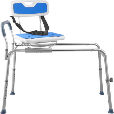 VEVOR Sliding Shower Chair, 400 lbs Tub Transfer Bench for Bathtub with Swivel Seat, Padded Shower Bench with Arms and Backrest, Height Adjustable for Handicap, Adults, Seniors, Elderly and Disabled