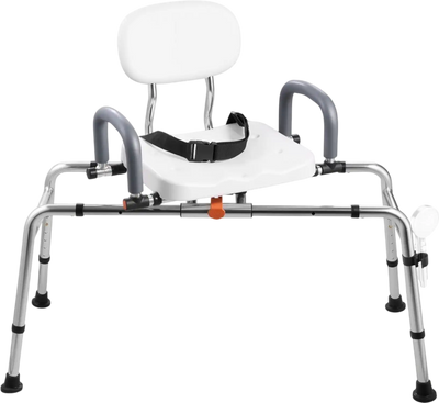 VEVOR Sliding Shower Chair, 400 lbs Tub Transfer Bench for Bathtub with Swivel Seat, Shower Bench with Pivoting Arms and Backrest, Height & Width Adjustable for Handicap, Seniors, Elderly and Disabled