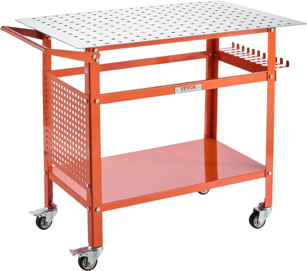 VEVOR Welding Table, 40" x 24" Welding Workbench Table with 800LBS Static Weight Capacity, Movable Steel Work Bench with 4 Wheels (2 with Brake), Double-Layer Storage Board and 5/8-inch Fixture Holes