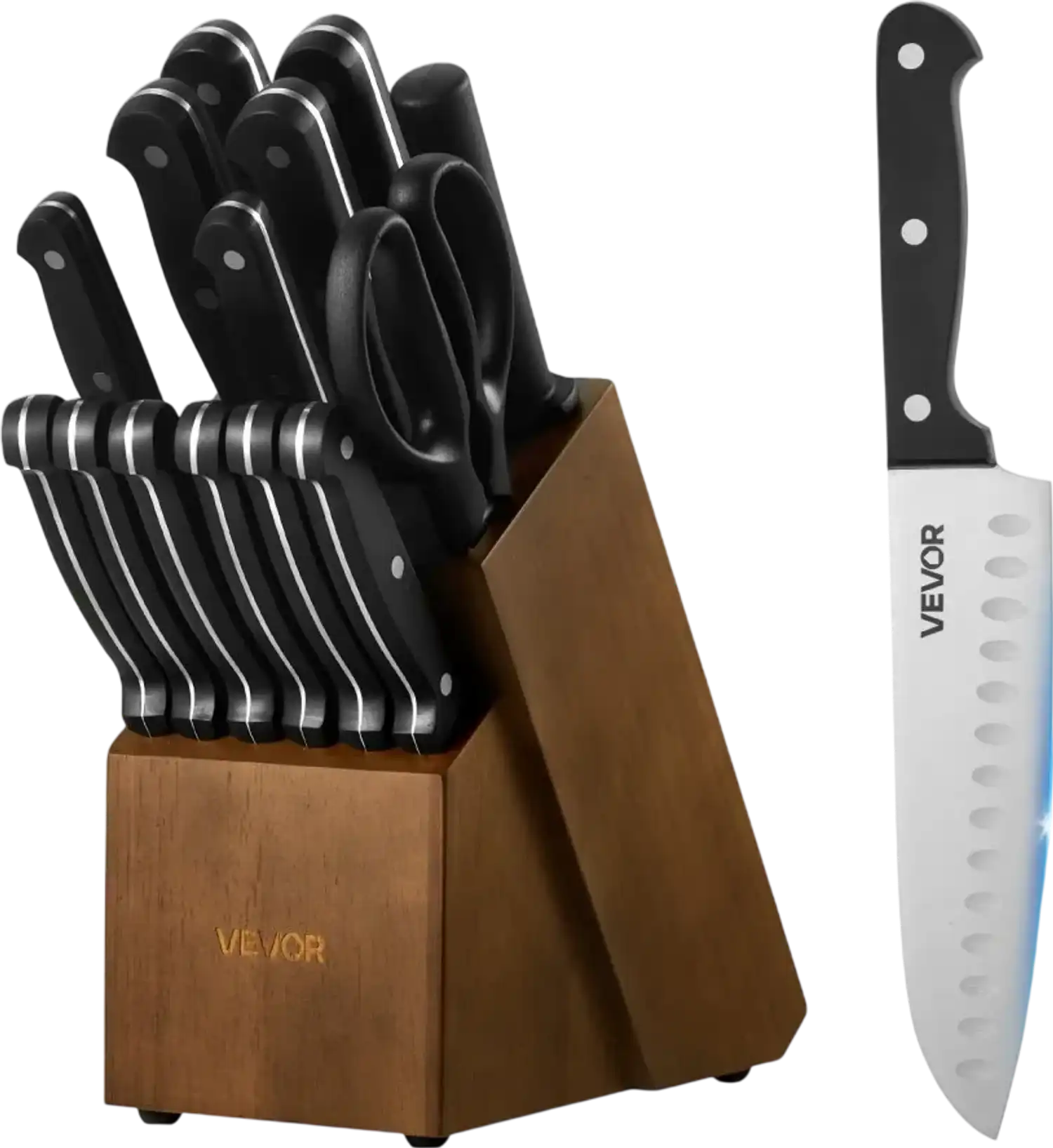 Vevor Knife Set 15-Piece German High Carbon Stainless Steel with Block and Sharpener New