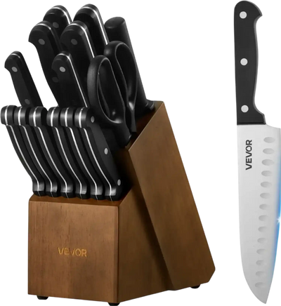 Vevor Knife Set 15-Piece German High Carbon Stainless Steel with Block and Sharpener New
