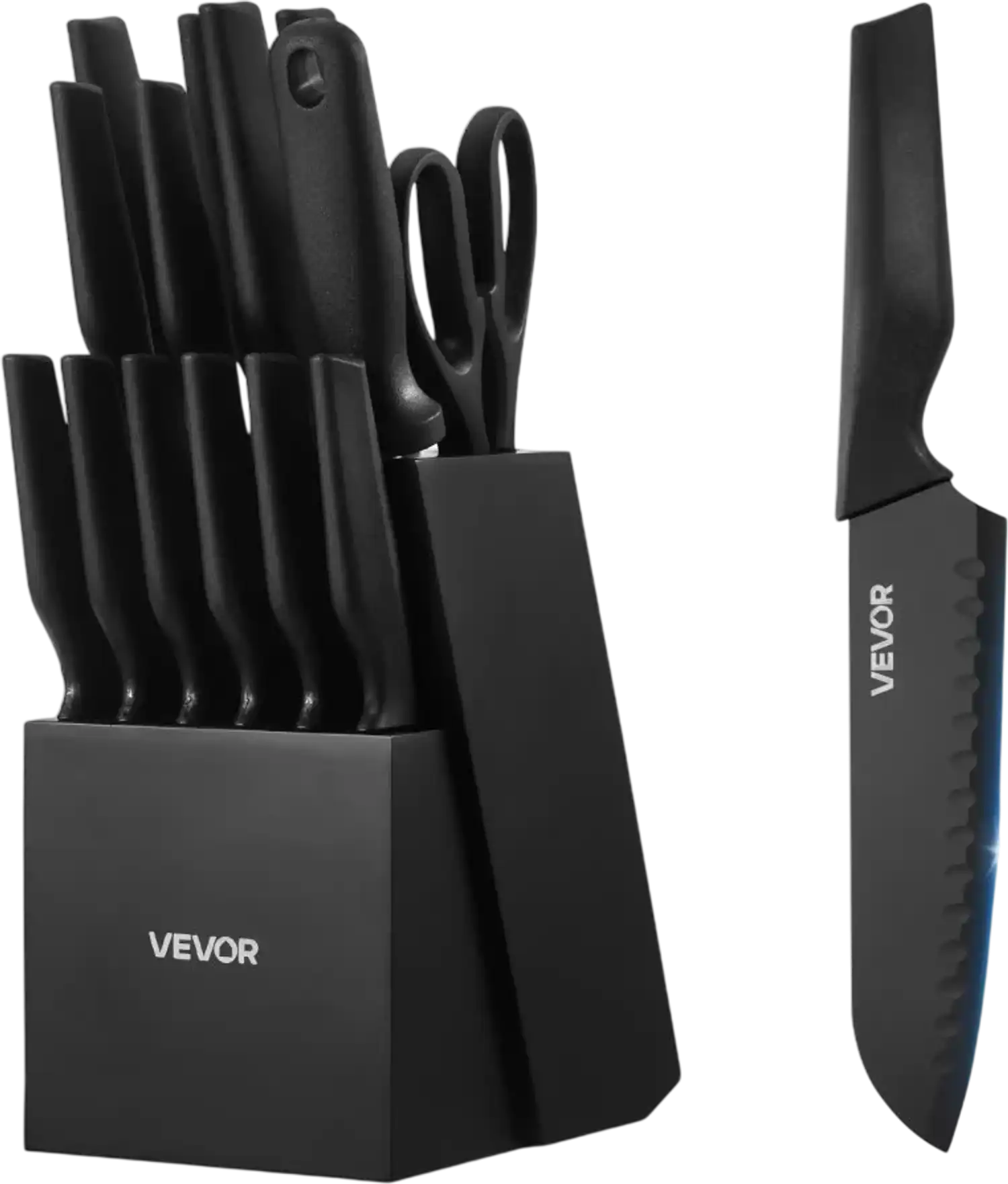 Vevor Knife Set 15-Piece German High Carbon Stainless Steel Kitchen Cutlery with Block and Sharpener New