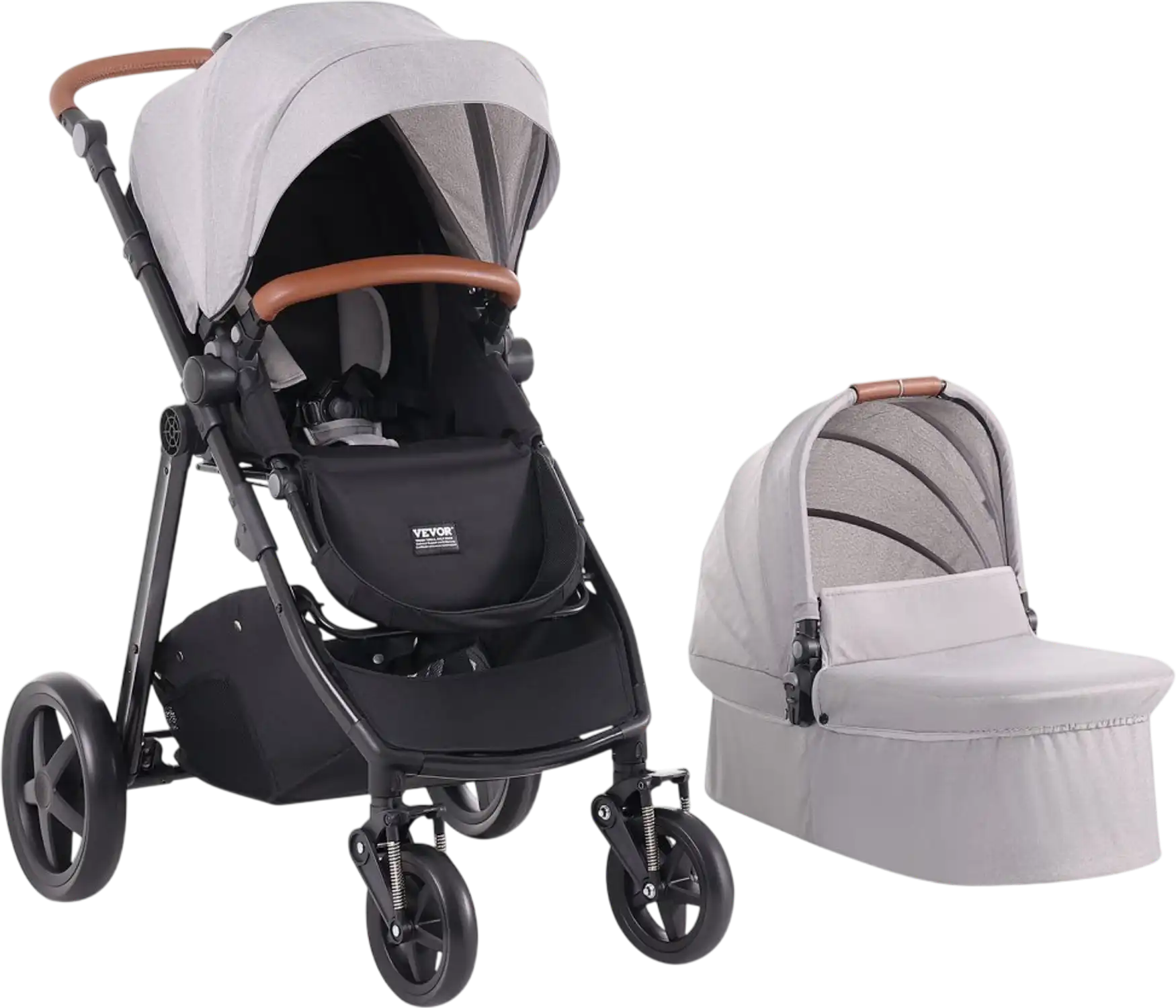 Vevor Stroller Travel System with Bassinet Light Gray New