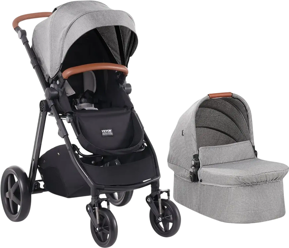 VEVOR Travel System Stroller with Infant Bassinet, 2-in-1 Baby Cradle Stroller Combo, Reversible Seat, Easy One-button Folding, EVA Tires with Brake Aluminum Stroller Carseat Combo Set (Dark Gray)