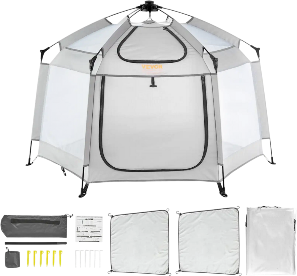VEVOR Baby Playpen with Canopy, Indoor/Outdoor Portable Playpen for Babies and Toddler, Lightweight & Foldable, Pop Up Toddler Play Yard with 3 Sun-Shades & Travel Bag for Park Beach Home, 59.8"x59.8"