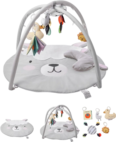 VEVOR Baby Play Gym Mat, Tummy Time Mat with 5 Sensory Toys, Baby Activity Mat with Light-up Musical Duck Toy for 0-18 Months Newborn Infant, Baby Essential Gift for Sensory & Motor Skill Development