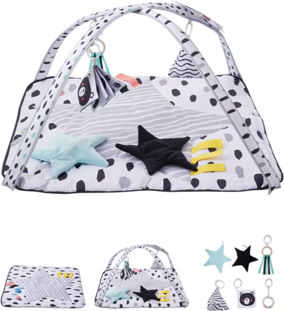 VEVOR Baby Play Gym Mat, Tummy Time Mat with 6 Sensory Toys, Baby Activity Mat with 2 Touch Balls & Soft Fabric for Sensory & Motor Skill Development, Baby Essential Gift for 0-18 Month Newborn Infant