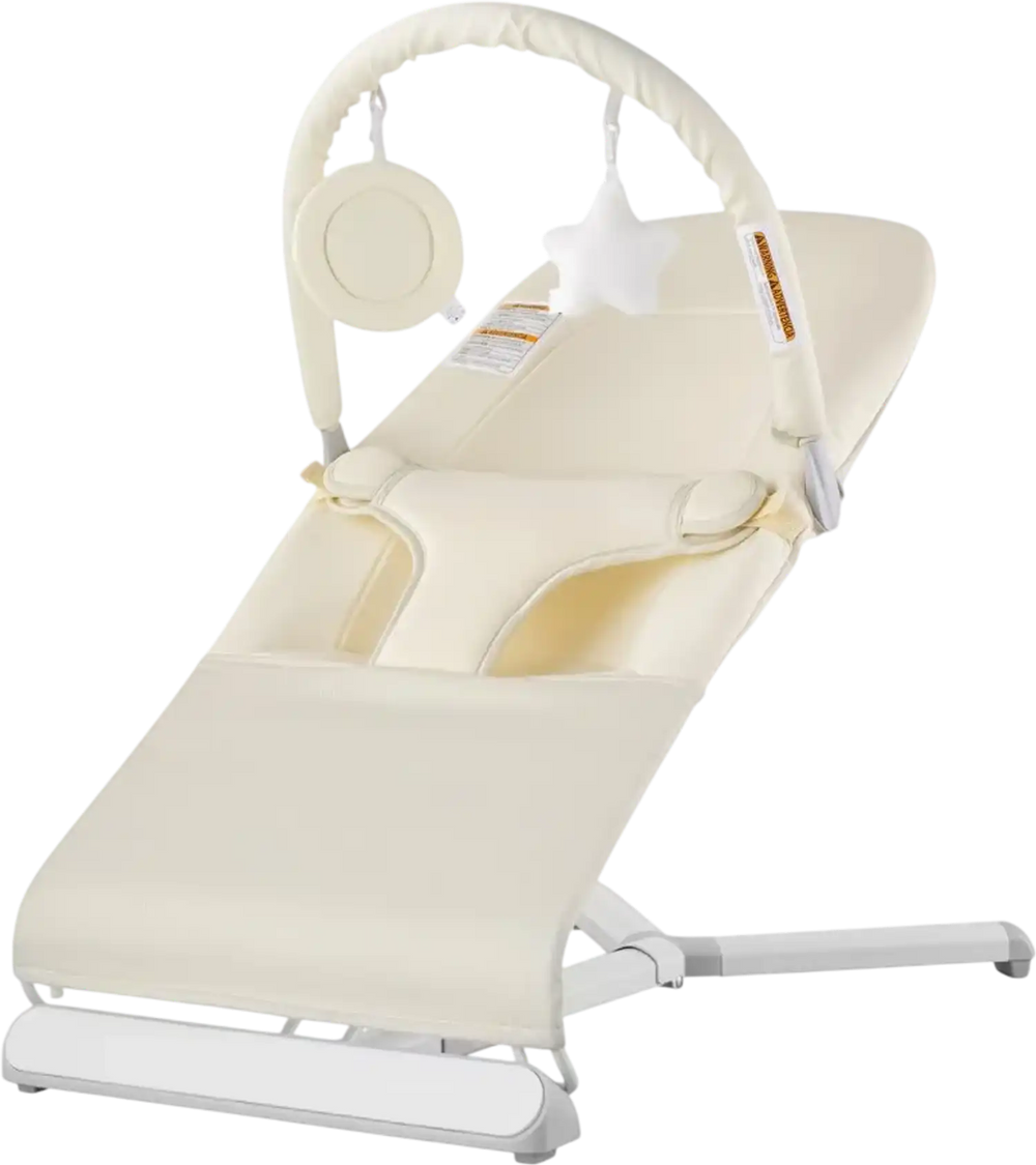 VEVOR Baby Bouncer, Folding Bouncer Seat for Babies 0-9 Months, Newborn Bouncer Chair with 2 Reclining Angles & Rotatable Toy Bar, Portable Infant Rocker with Carrying Bag for Indoors Outdoors, Beige