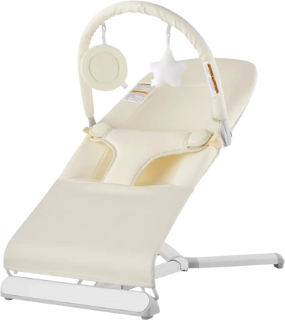 VEVOR Baby Bouncer, Folding Bouncer Seat for Babies 0-9 Months, Newborn Bouncer Chair with 2 Reclining Angles & Rotatable Toy Bar, Portable Infant Rocker with Carrying Bag for Indoors Outdoors, Beige