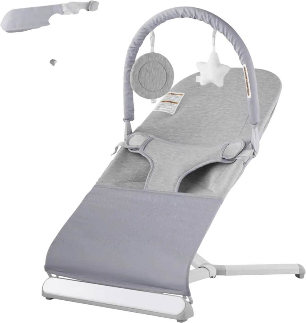 VEVOR Baby Bouncer, Folding Bouncer Seat for Babies 0-9 Months, Newborn Bouncer Chair with 2 Reclining Angles & Rotatable Toy Bar, Portable Infant Rocker with Travel Bag for Indoor Outdoor, Light Gray