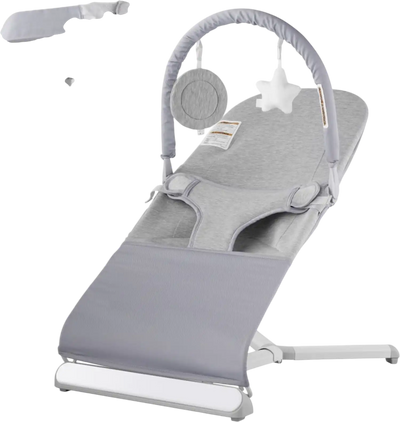 Vevor Baby Bouncer Folding Infant Rocker Seat Chair with Toy Bar Light Gray New